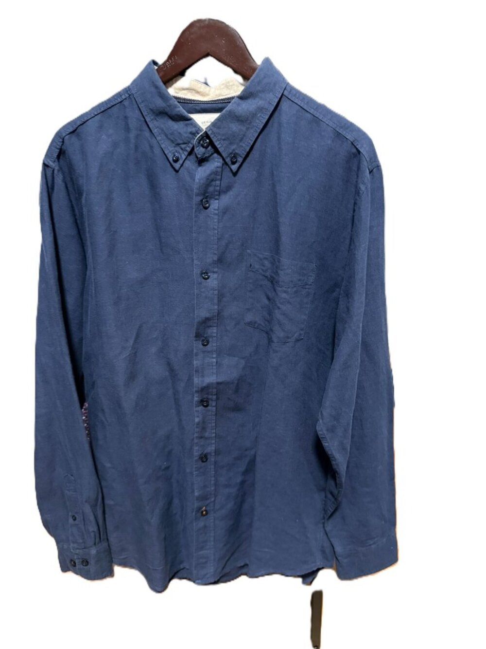 Weatherproof Vintage Mens Large Navy Blue Button Down Shirt Long Sleeve L
